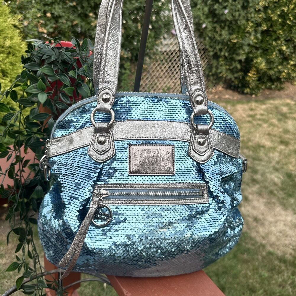 Coach Poppy Spotlight Sequin Bag Blue Turquoise 16303 Glam Y2K READ